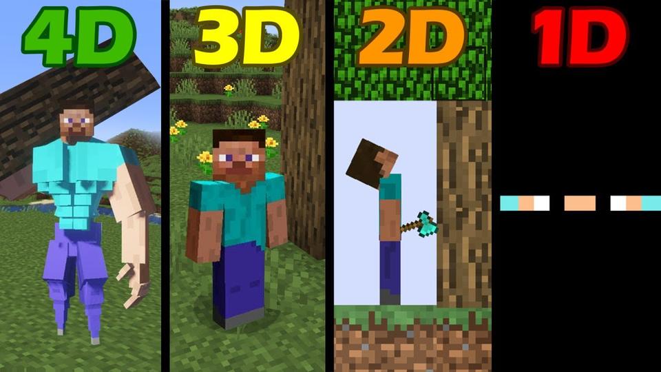 Minecraft In 1D Vs 2D Vs 3D Vs 4D Be Like